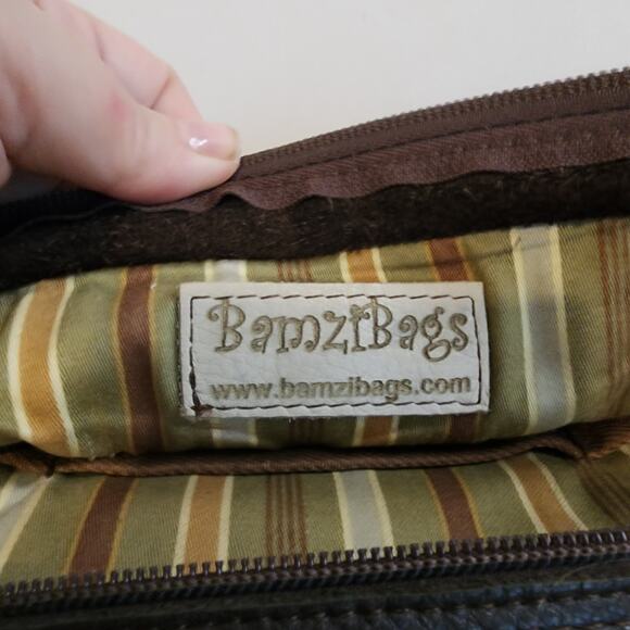 Bamzi Bags Leather Shoulder Bag Southwest Geometric Brown Turquoise Boho 12x7 - Picture 10 of 14